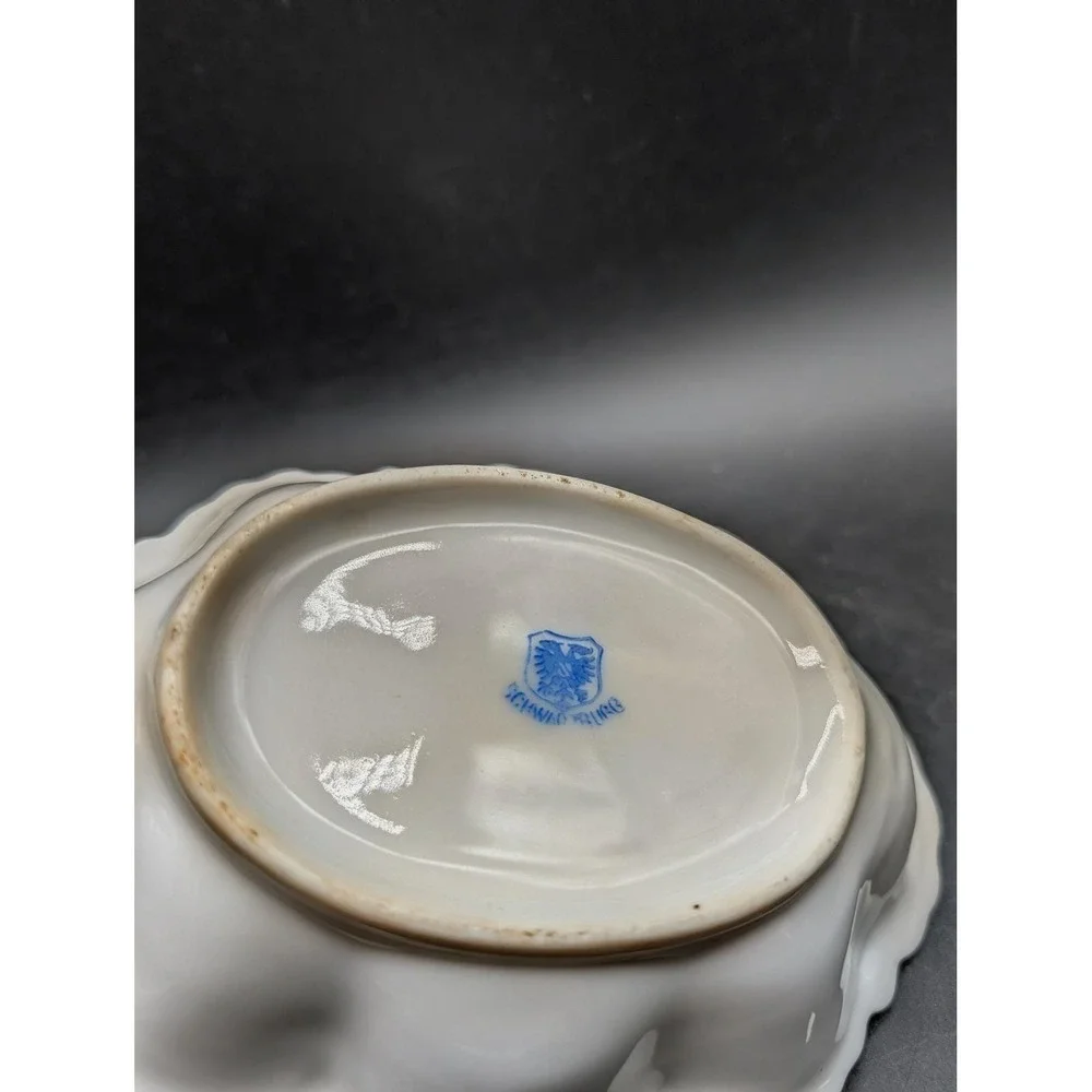 Antique Schwarzburg German Porcelain Rose Basket Divided‎ Candy Dish Gold Gilt